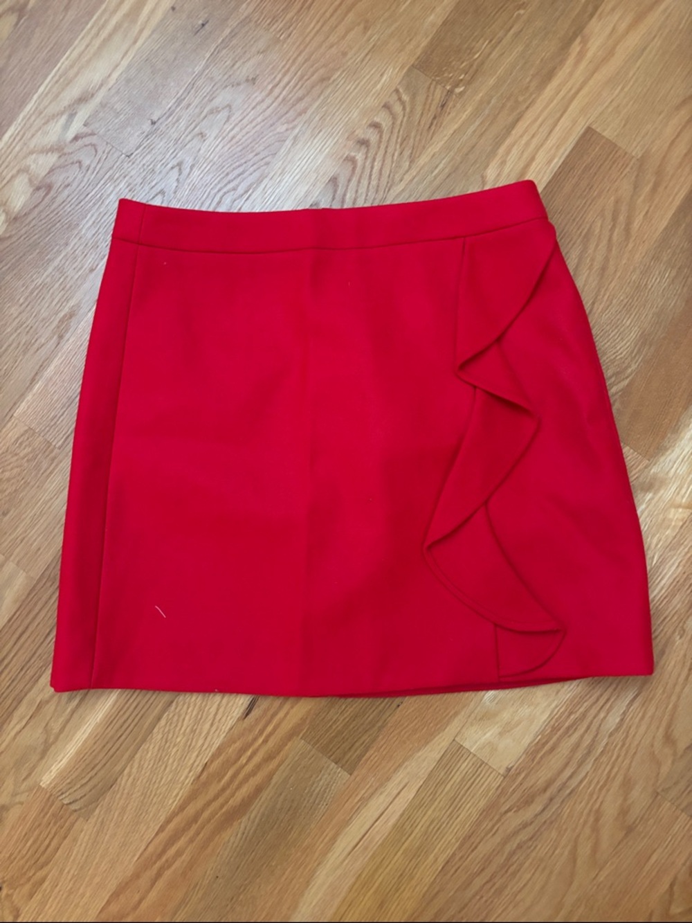 J. Crew Red Mini Skirt with Side Ruffle Detail